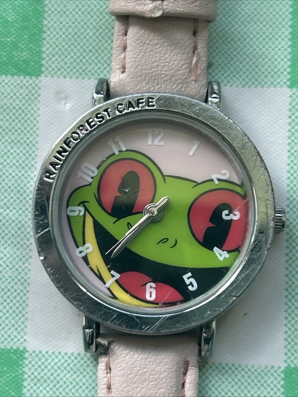 Rainforest Cafe Silver Tone Pink Band Women’s Quartz Watch